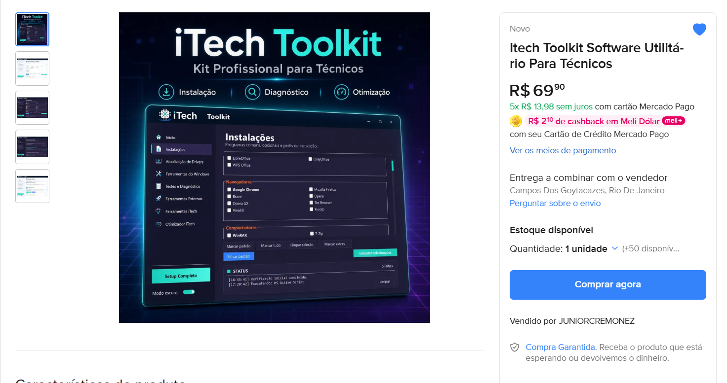 Anúncio oficial do iTech Toolkit no Mercado Livre